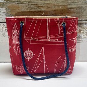 Outdoor Fabric Sailboat Printed Rope Handled Womens Tote Shoulder Bag